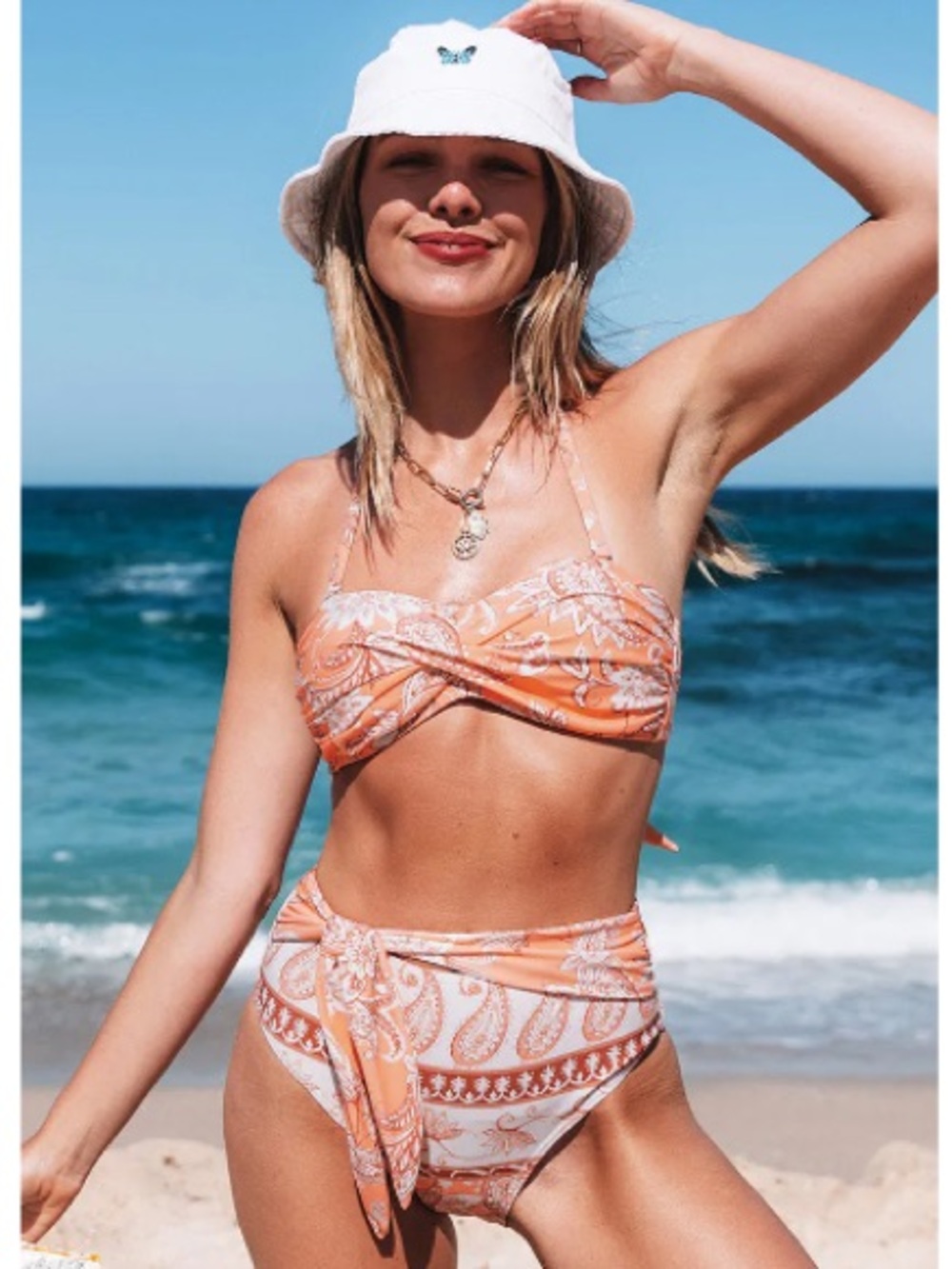 Cupshe Peach Paisley Halter Knot Bikini Set- XL